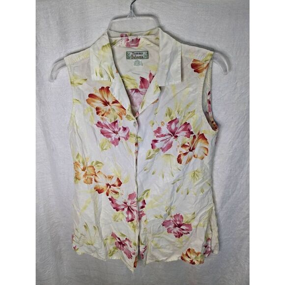Tommy Bahama Silk Linen Beach Resort Set Button Tank Cropped Pant Small 4 6 - Picture 2 of 13